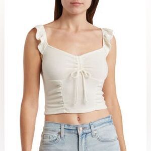 NWT All in Favor Off White Flutter Sleeves Corset Tank Top XL Milkmaid Coquette